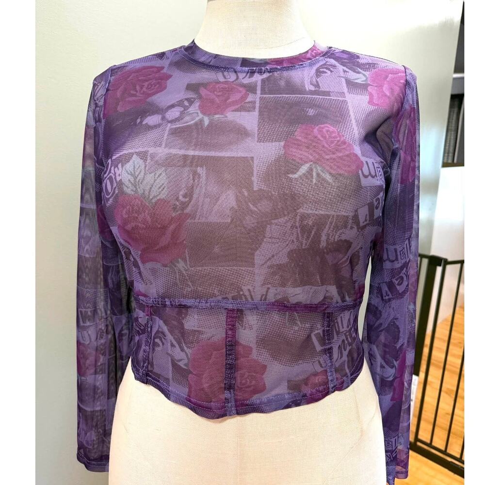 Torrid 2 (Size Estimated) Betsey Johnson Butterfly Rose Tattoo Mesh Crop Top